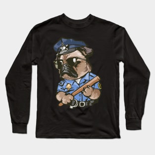 Pug Cartoon funny pugs dog police officer illustration Long Sleeve T-Shirt